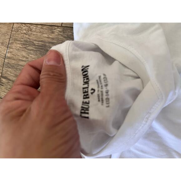 True Religion Girls White Long Sleeve Distorted Logo T-Shirt Size Large - Picture 5 of 7